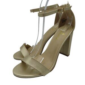 Lulus Taylor Womens 7.5 Gold Block Heel Ankle Strap Heels Faux Leather Upper